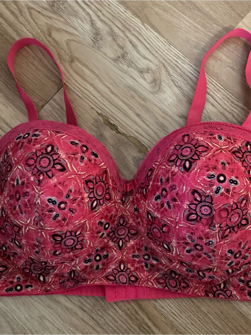 Black Fuchsia Floral Embroidered Push-Up Bra in Pink Size 44C Secret Lace LLC